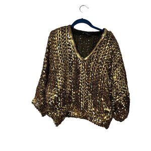 Three Flaggs vintage black and gold sequined blouse